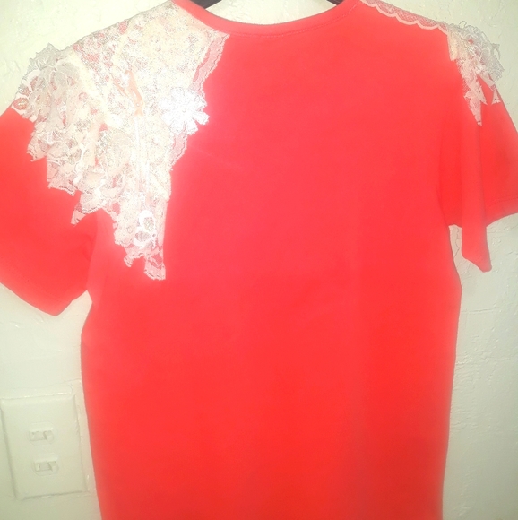 Custome Vintage Tshirt W/lace Embroidery & Pearls - Picture 2 of 5